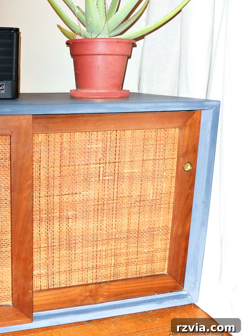 Milk Paint Revived Mid-Century Modern Sideboard 2 Beautifully transformed Mid-Century Modern sideboard after painting with Old Fashioned Milk Paint, showcasing its new sophisticated finish.