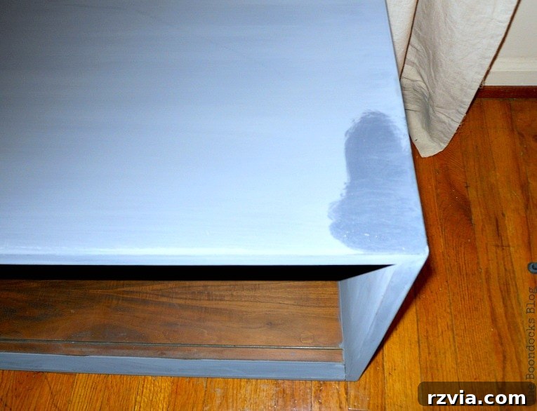 Milk Paint Revived Mid-Century Modern Sideboard 8 Applying Daddy Van's Beeswax and Lavender Furniture Polish to the freshly painted Mid-Century Modern Sideboard.