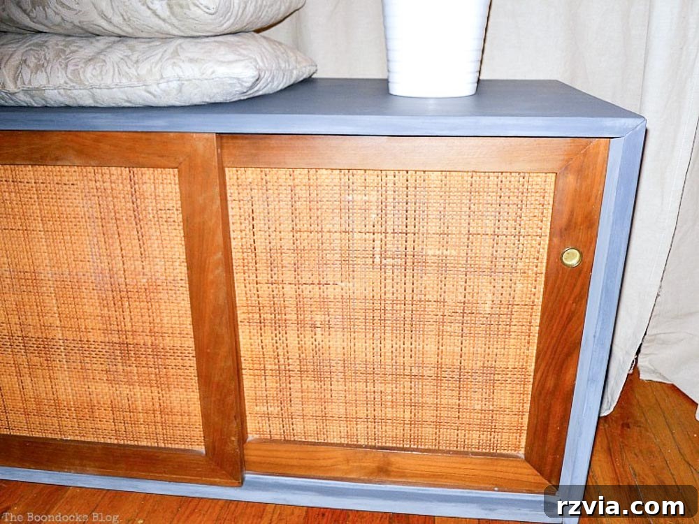 Milk Paint Revived Mid-Century Modern Sideboard 10 Transformed Mid-Century Modern sideboard with its fresh milk paint finish, highlighting the removal of all previous damage.