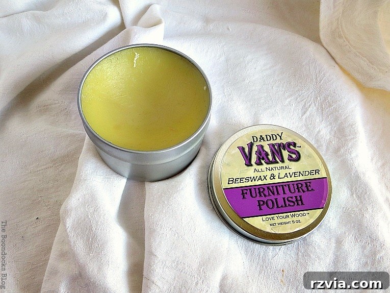 Daddy Van's All Natural Beeswax and Lavender Furniture Polish, used for final mirror finish. theboondocksblog.com