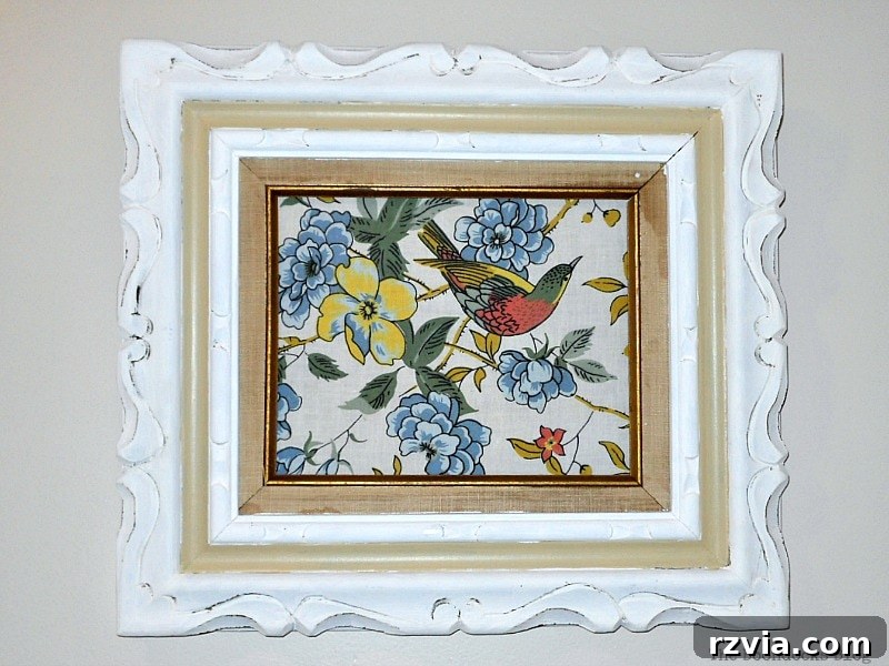 DIY Valentine Heart Frame 6 Framed piece of decoupaged fabric, showing the original state of the frame before the Valentine's Day craft