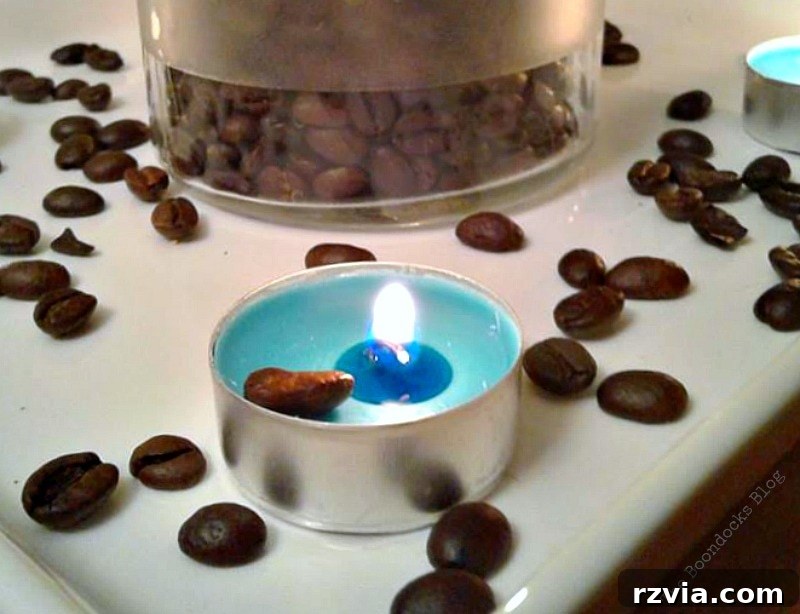 Ember Brew 11 blue lit tealight, Coffee with Tealights please www.theboondocksblog.com