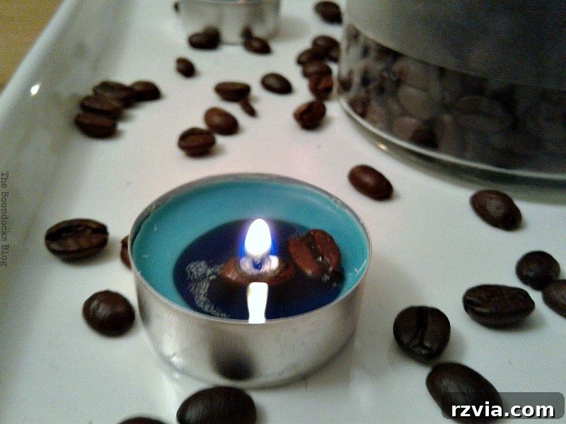Ember Brew 14 beans melting into the tealight, Coffee with Tealights please www.theboondocksblog.com