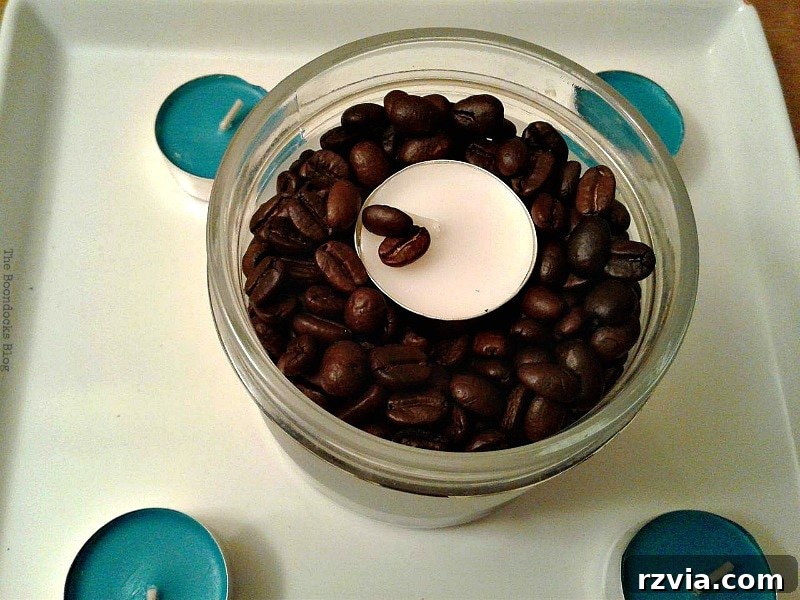Ember Brew 8 coffee beans added in container, Coffee with Tealights please www.theboondocksblog.com