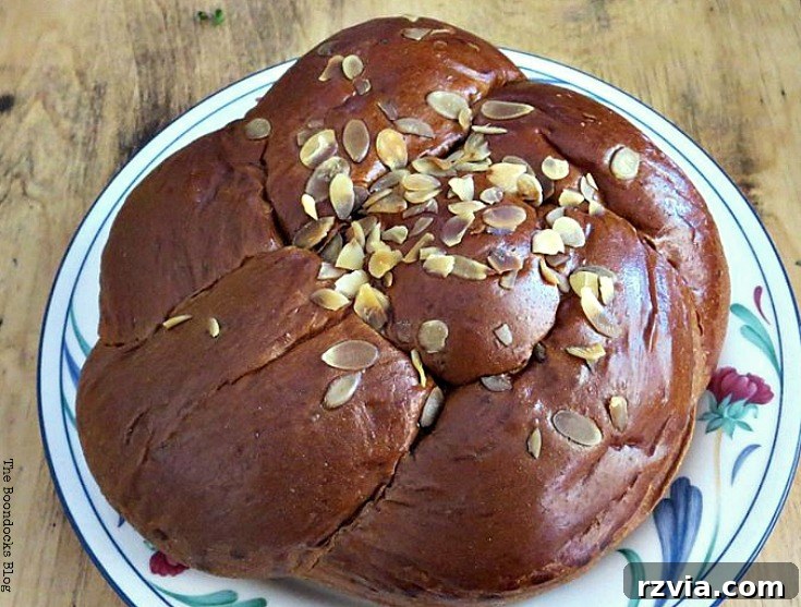 A festive Vasilopita, Greek New Year's cake with a hidden coin for good luck