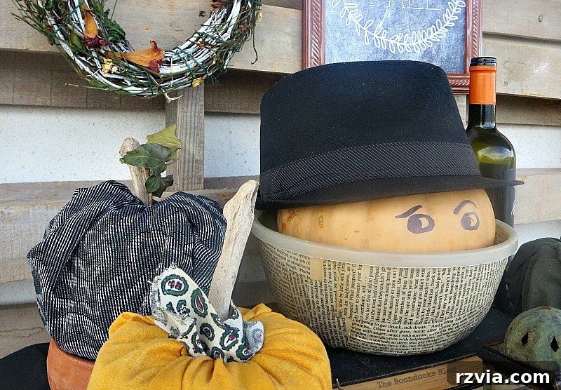 Crafting the Paranoid Pumpkin Man 12 The black hat-wearing pumpkin still appears overshadowed by surrounding decor in 'The Paranoid Man Pumpkin Craft,' from www.theboondocksblog.com