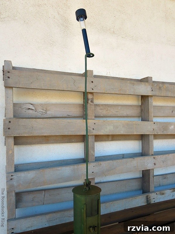 Vintage coffee roaster turned over for better solar light placement