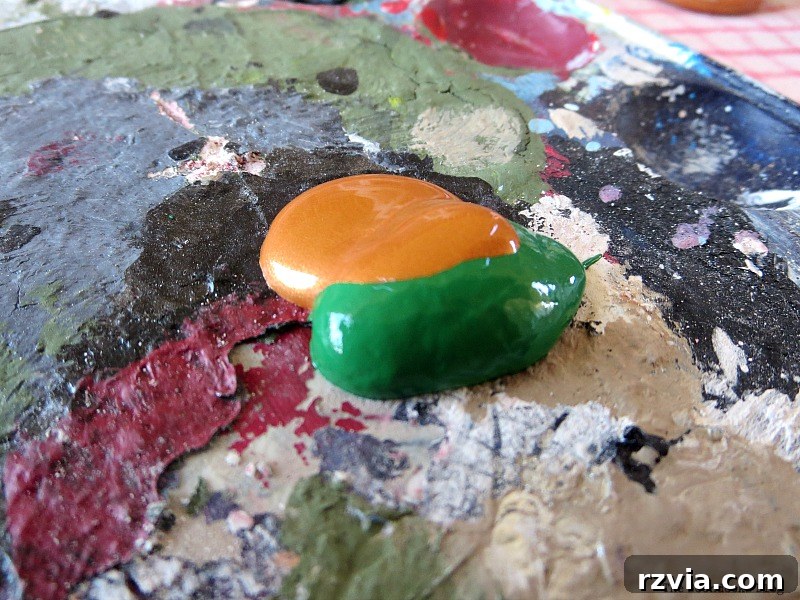 Green acrylic paint added to the palette for the coffee roaster project