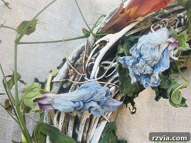 Dried flowers arranged on a wreath, symbolizing hope amid change
