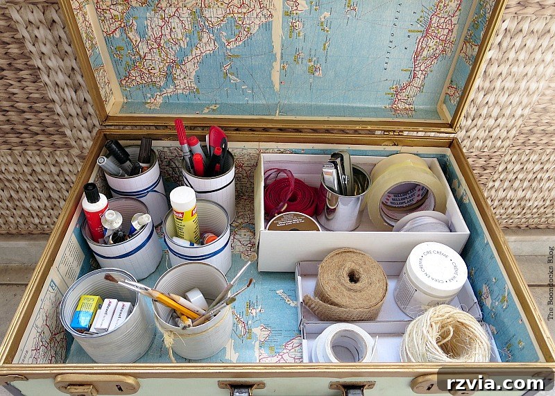 What Stories Does the Vintage Suitcase Tell 10 Vintage Suitcase beautifully filled with various craft supplies for organization