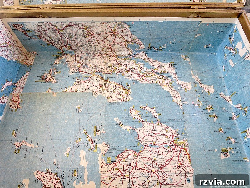 What Stories Does the Vintage Suitcase Tell 7 Decoupaging an old map of Greece onto the interior of a vintage suitcase
