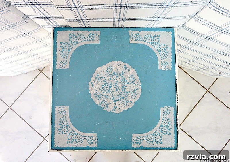 The Finished Doily Top: A Close-up of the Decoupaged Table Surface | www.theboondocksblog.com