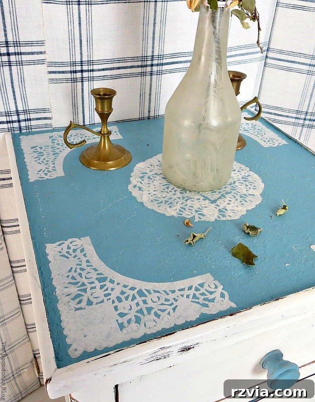 Vintage Charm: The Decoupaged Doily Top of the Side Table, Secure and Beautiful | www.theboondocksblog.com