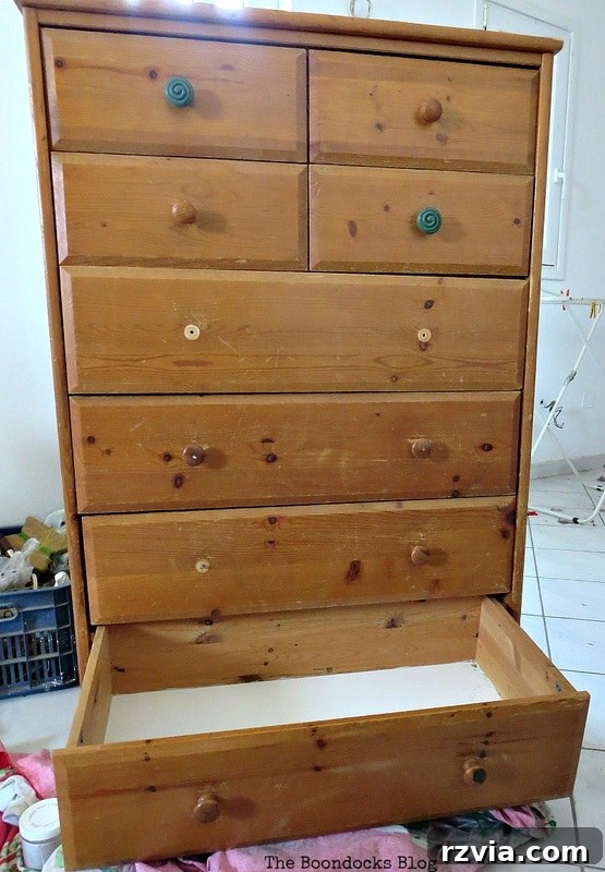 Ikea Pine Dresser Makeover 2 Before: Heavily damaged IKEA pine dresser awaiting a full restoration and makeover. Learn how to save an Ikea Pine Dresser, www.theboondocksblog.com