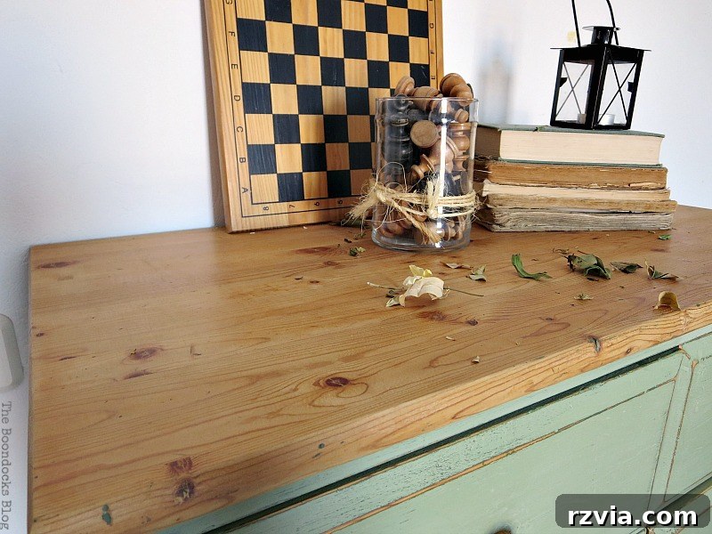 Ikea Pine Dresser Makeover 15 Top surface of the finished IKEA pine dresser, showing some natural wood grain and subtle distressing. How to save an Ikea Pine Dresser www.theboondocksblog.com