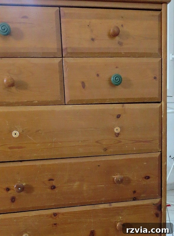 Ikea Pine Dresser Makeover 19 IKEA pine dresser before its transformation, highlighting its worn and damaged state. How to save an Ikea Pine Dresser www.theboondocksblog.com
