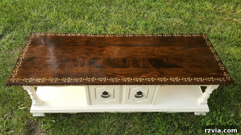 From Curb to Chic: Coffee Table's Gorgeous New Look 10 The stunning finished coffee table after its curbside makeover, a true testament to DIY transformation.