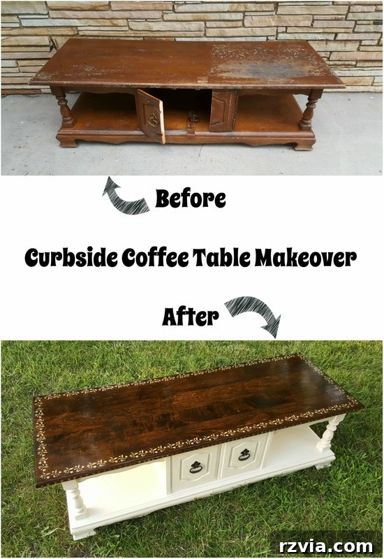 From Curb to Chic: Coffee Table's Gorgeous New Look 14 Pinterest-optimized image: 'Looking for painted coffee table makeover ideas? Don't pass by this transformation! With a little paint this curbside find got a brand new life! www.theboondocksblog.com'