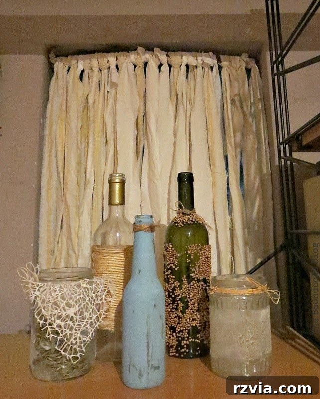 Night view of the living room with glass blocks, showing filtered light and decor.
