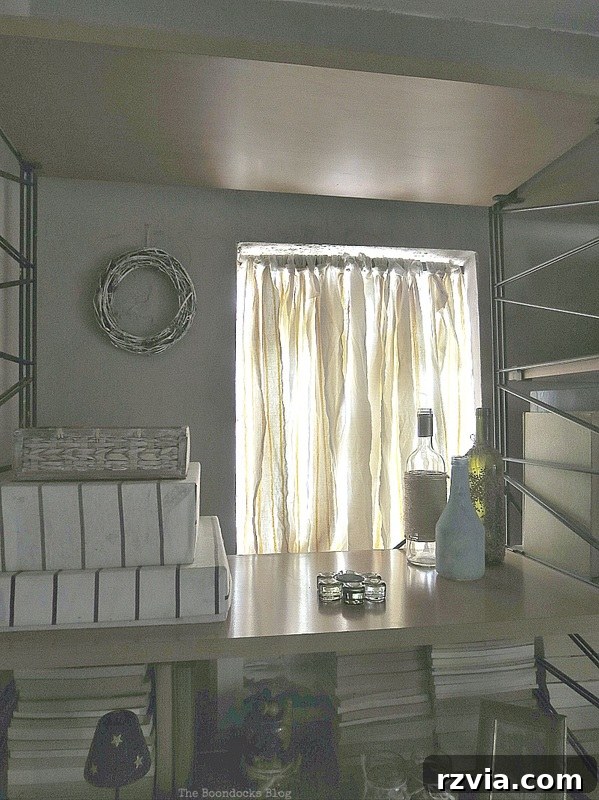 Morning light filtered through the DIY glass block solution, showing soft illumination.