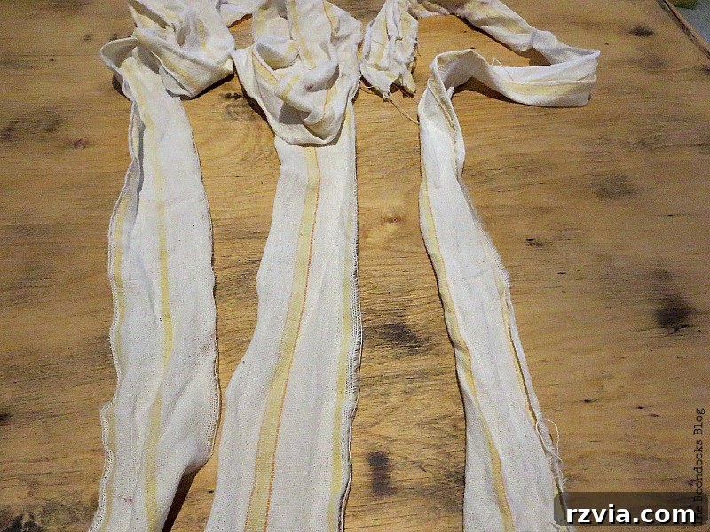 Various lengths of fabric scraps for the light filtering project.