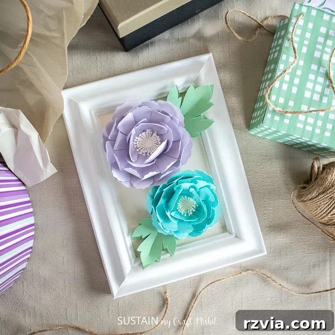 20 Heartfelt DIY Mother's Day Gifts She'll Treasure 17 Framed paper peony flowers made with Cricut, a beautiful DIY gift