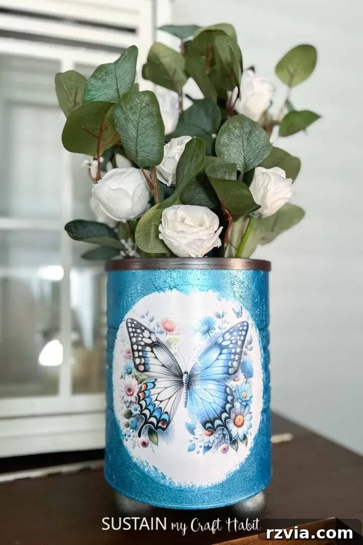 20 Heartfelt DIY Mother's Day Gifts She'll Treasure 3 Upcycled decoupaged coffee tin centerpiece for Mother's Day