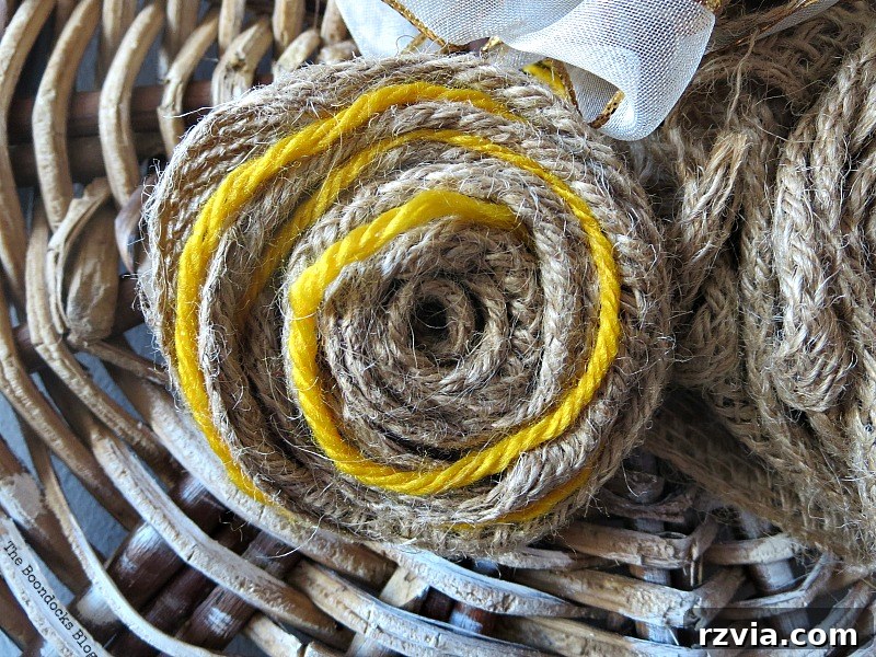 Shabby Chic Wicker Basket Revival 12 A simple yarn flower created with yellow yarn, for a rustic touch.