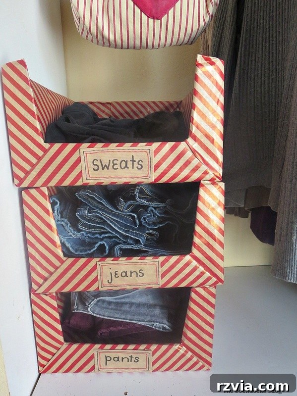Pretty Boxes for Organizing Clothes in the Closet www.theboondocksblog.com