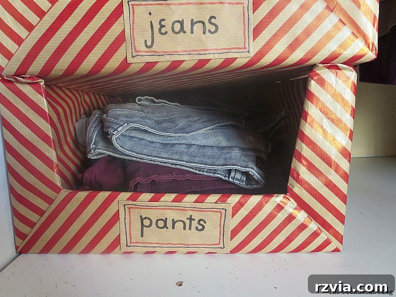 Pretty Boxes for Organizing Clothes in the Closet www.theboondocksblog.com