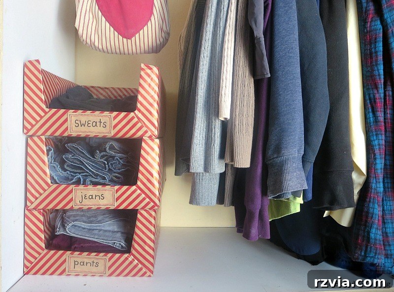 Pretty Boxes for Organizing Clothes in the Closet www.theboondocksblog.com