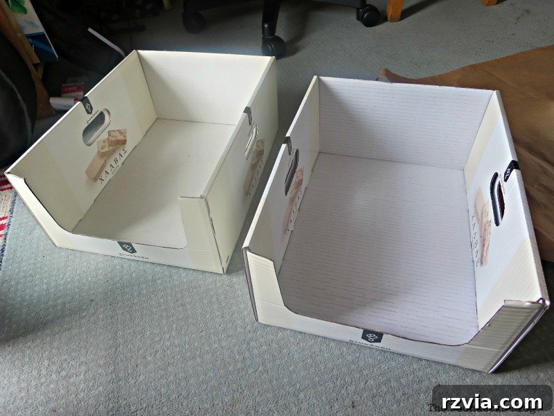 The boxes before, Pretty Boxes for Organizing Clothes in the Closet www.theboondocksblog.com
