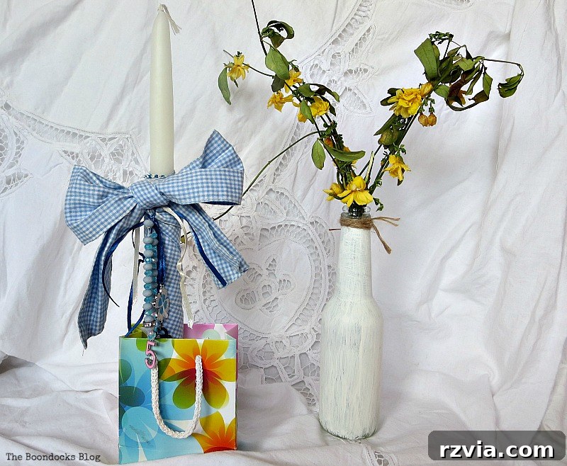 International Bloggers Easter Candle Challenge 4 A blue Easter candle (Lambada) adorned with ribbons, a traditional gift from godparents to godchildren.