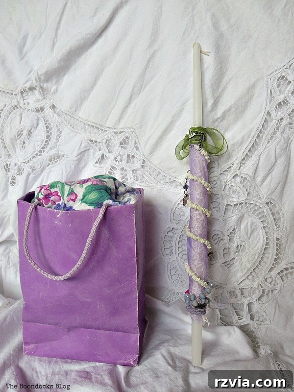 International Bloggers Easter Candle Challenge 6 A lavender-themed Easter candle, showcasing diverse decorative styles and the artistry involved in creating Lambades.