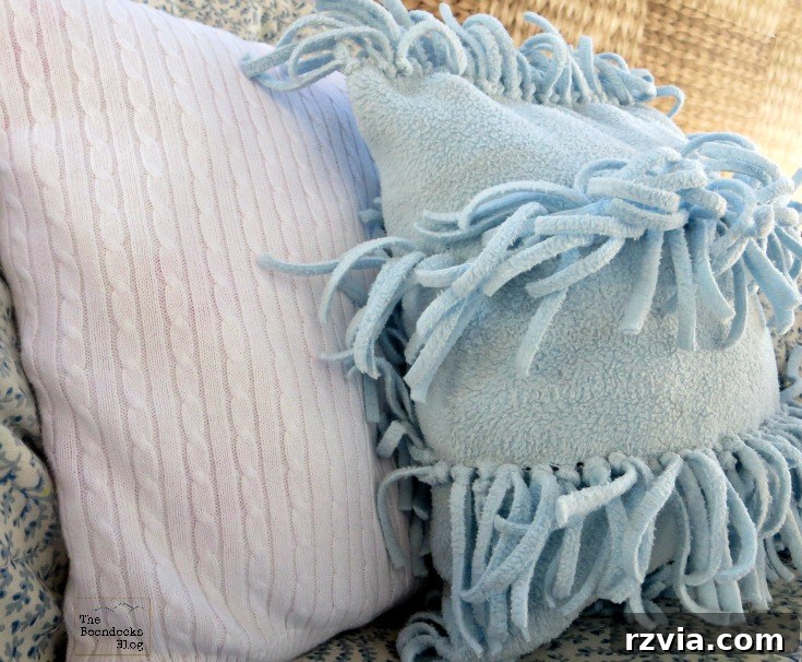 Effortless Fleece Pillow 12 Front view of the completed DIY fleece pillow