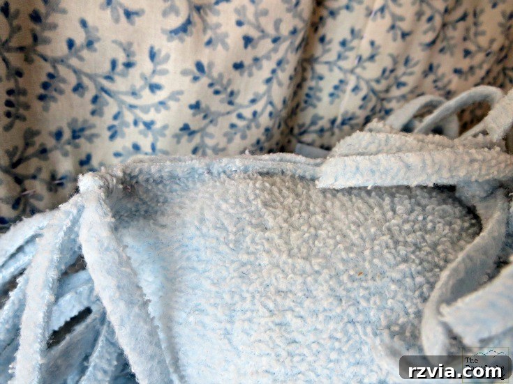Effortless Fleece Pillow 10 A small hand-sewn seam closing the opening of the fleece pillow