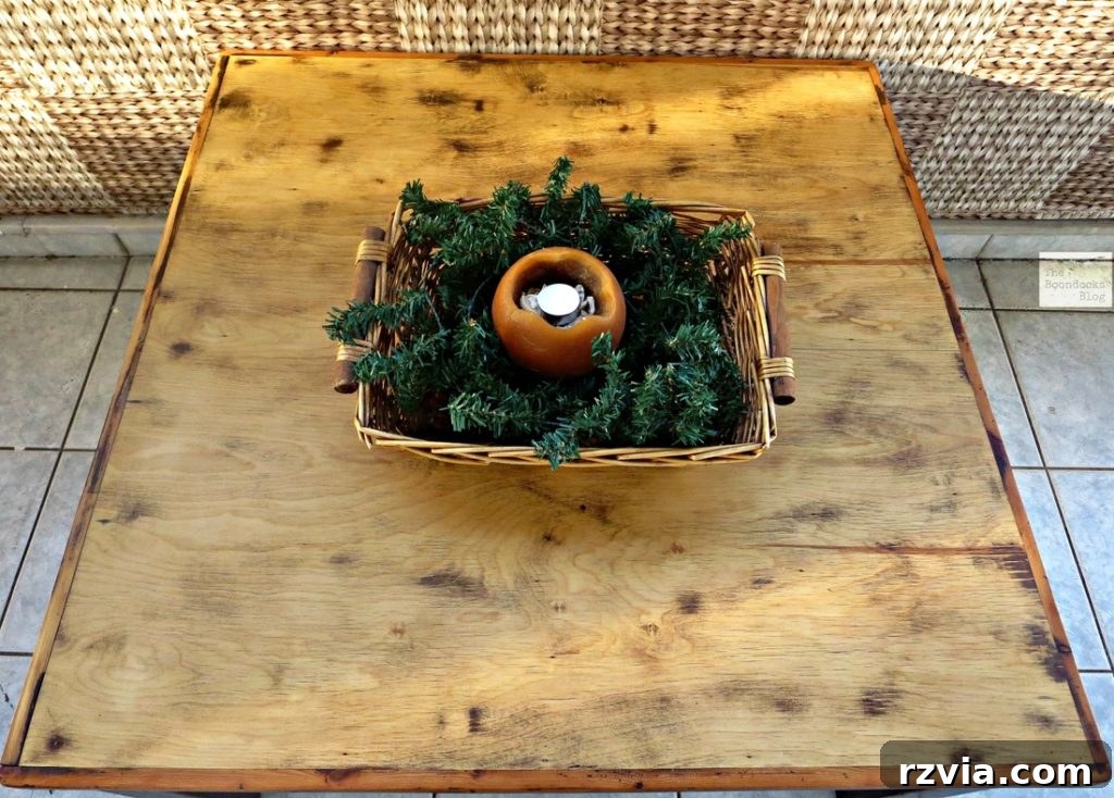 Vibrant Tri-Tone Reclaimed Coffee Table 11 Another view of the tri-colored refurbished coffee table, highlighting its unique blend of finishes and textures.
