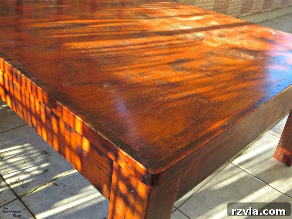 Vibrant Tri-Tone Reclaimed Coffee Table 16 The original, dated orange coffee table before any refurbishment work began.