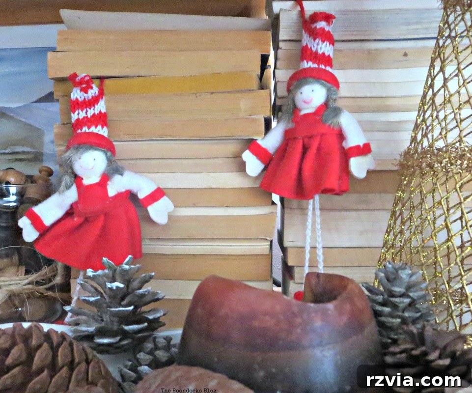 Red dolls in Wall Unit, Home for Christmas Blog Hop - The Boondocks Blog