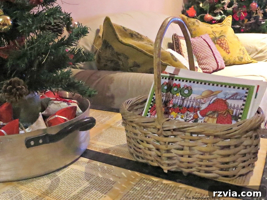 Christmas cards in a basket, Home for Christmas Blog Hop - The Boondocks Blog