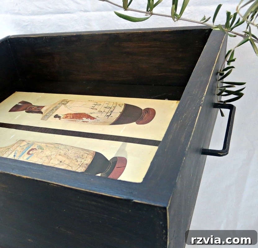  Tray from drawer, decoupaged Ancient Vases An Ancient Tray www.theboondocksblog.com