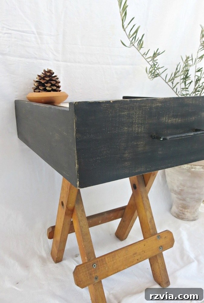 Tray from drawer, decoupaged Ancient Vases used as a table, An Ancient Tray www.theboondocksblog.com