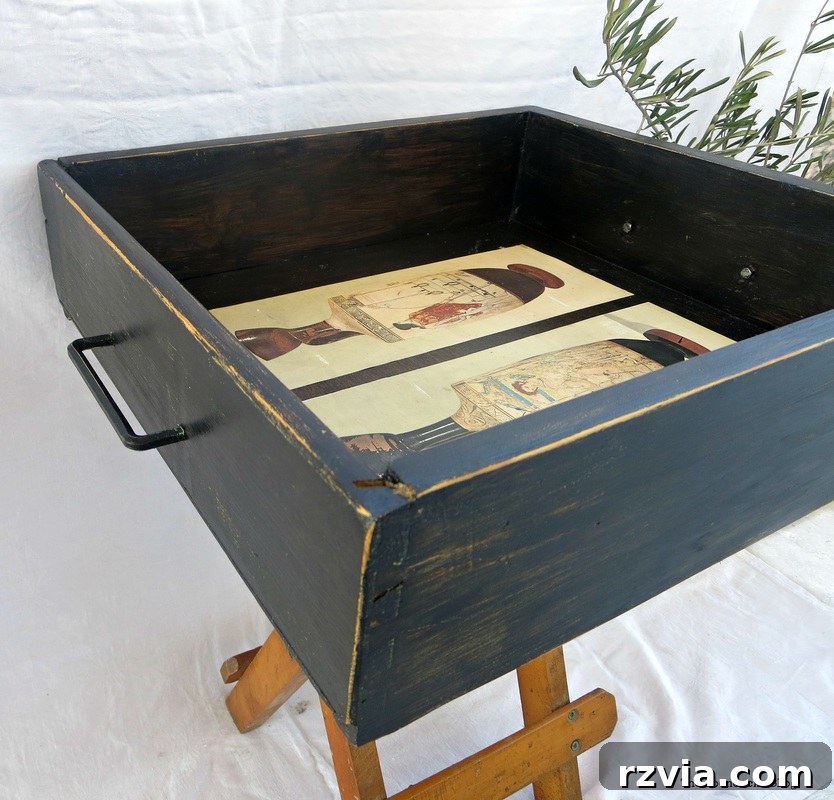  Tray from drawer, decoupaged Ancient Vases An Ancient Tray www.theboondocksblog.com