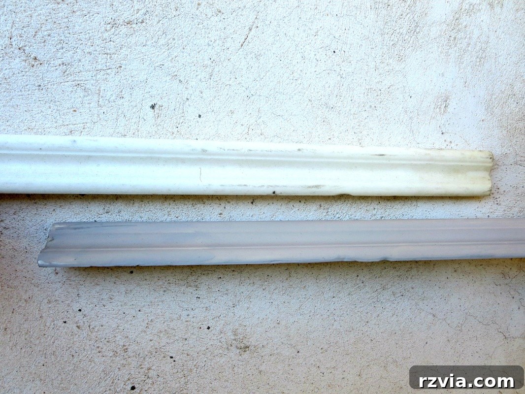 Craft Your Custom Chalkboard Wall 7 Lengths of lightweight foam crown molding, prepared for cutting and installation to create a decorative frame. www.theboondocksblog.com
