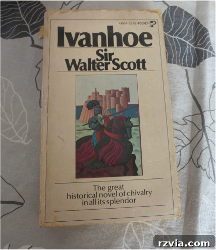 Ivanhoe by Sir Walter Scott, a vintage book with aged pages used for decoupage