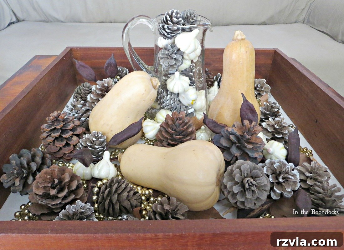 Close-up of the Faking a Fall Vignette display, www.theboondocksblog.com