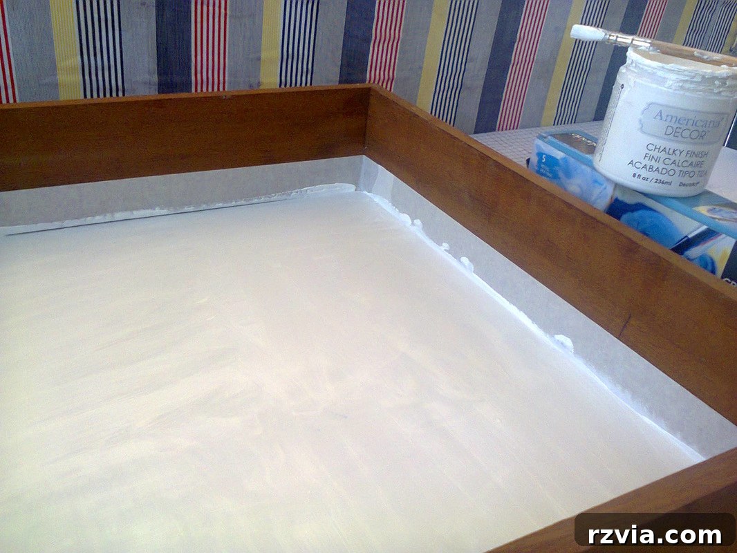 Applying Chalk Paint to the Inside of the Drawer for the Backgammon Design