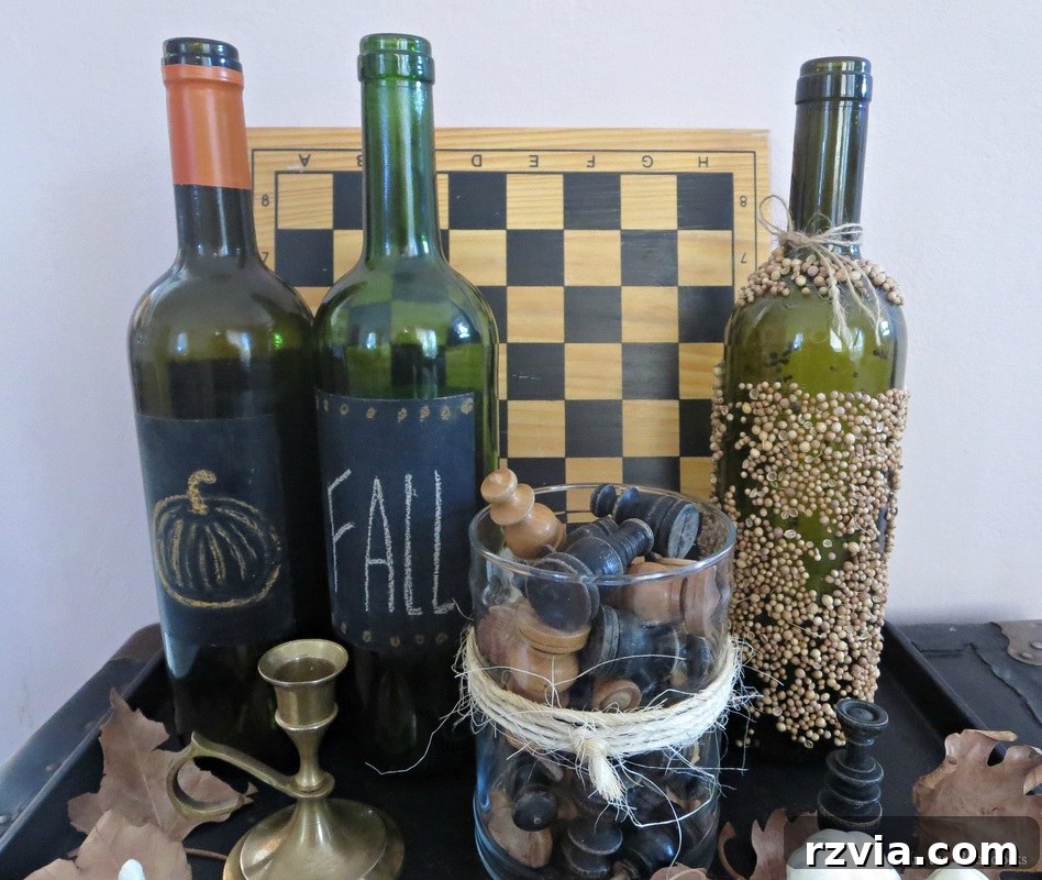 chalk paint on labels, The Chalkboard Fall Vignette www.theboondocksblog.com