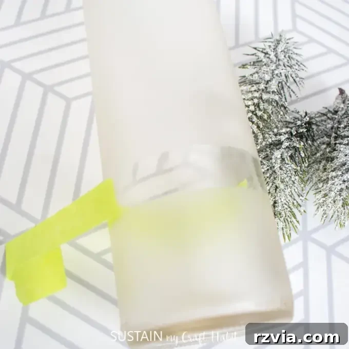 Frosted wine bottle after removing tape
